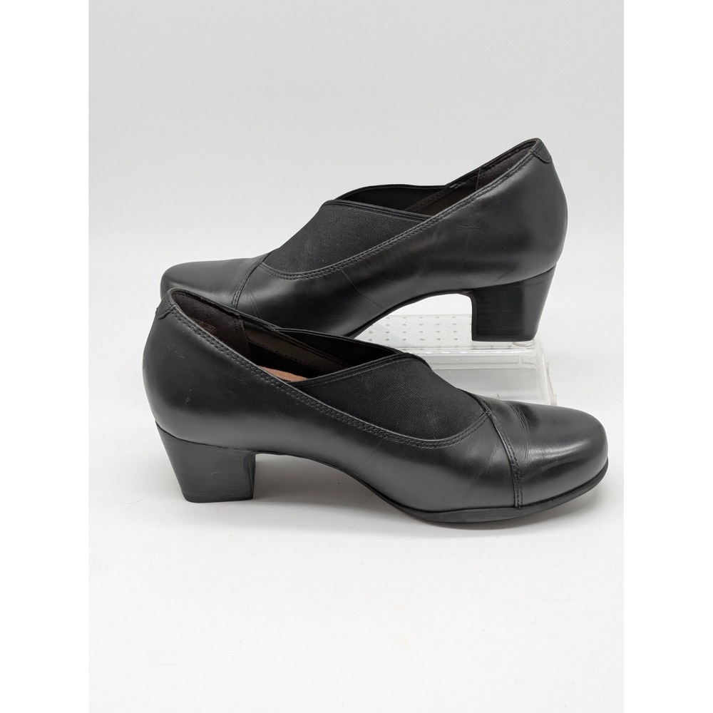 Clarks Unstructured Black Leather Comfort Pumps Low Heel Slip On Women's 7M - Picture 1 of 12